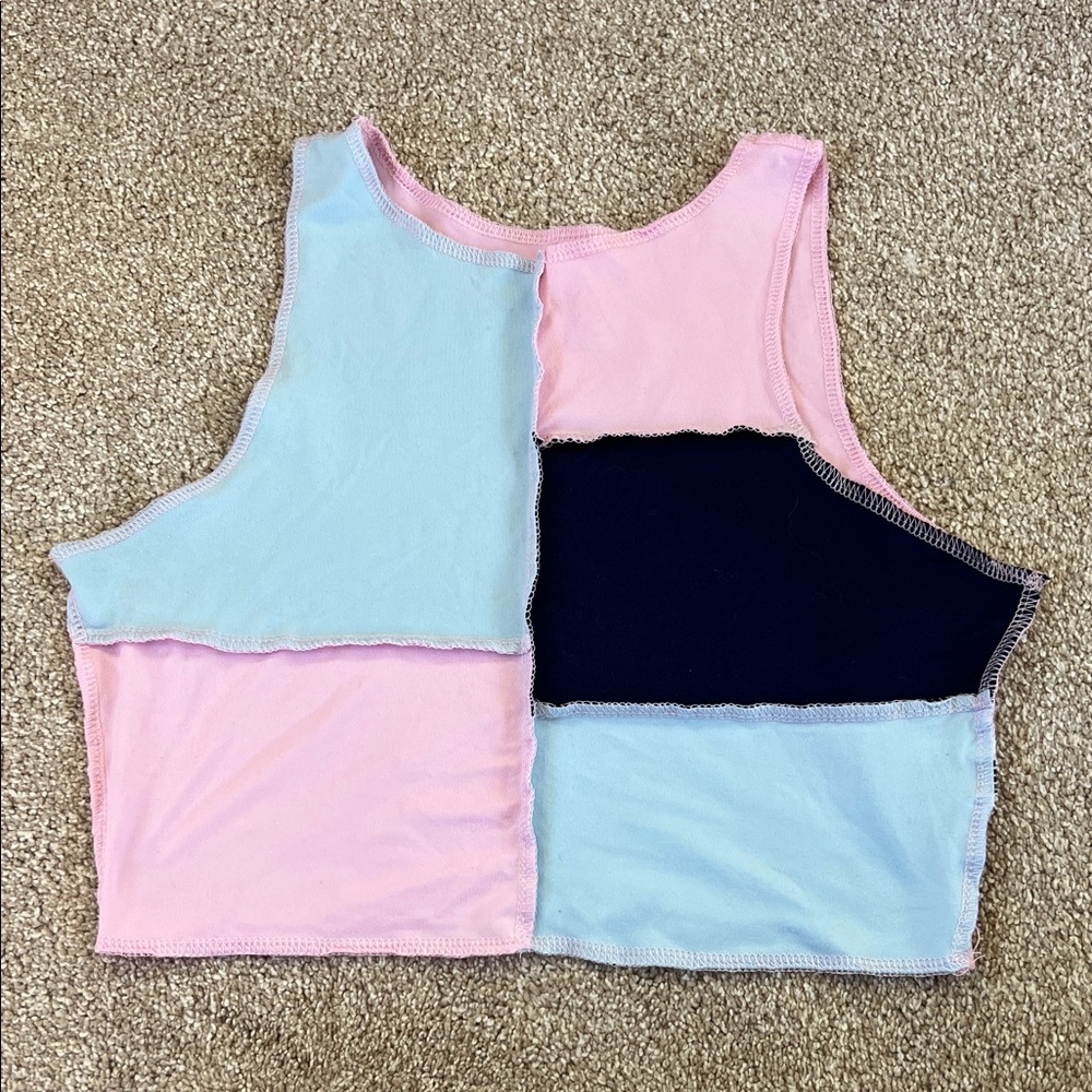 SHEIN Colorblock Crop Top - Pink, Blue, Black